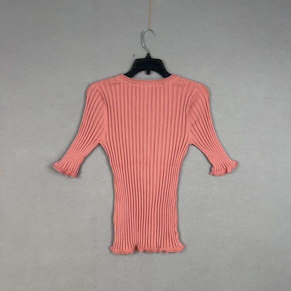 Sundance Shirt Womens Medium Pink Ribbed Henley Lettuce Hem Stretch Organic - Picture 7 of 13